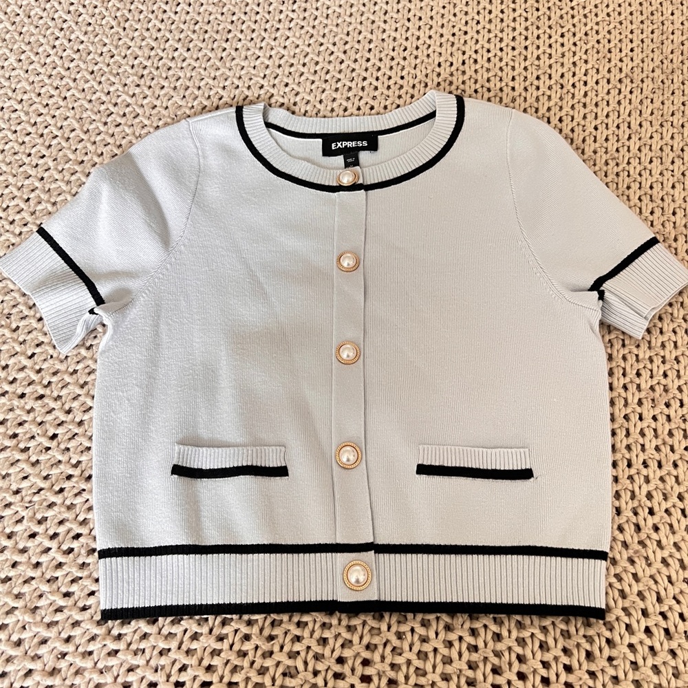 Express Light Blue Short Sleeve Cardigan